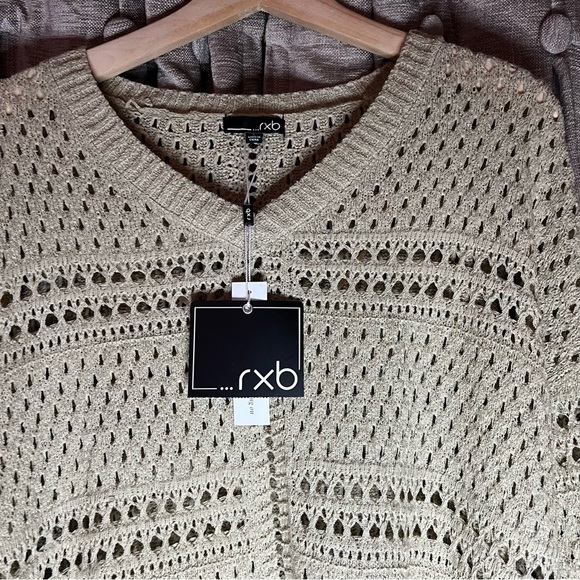 NWT RXB Open Knit Crochet Tan Crewneck Sweater Size Large - Picture 9 of 15